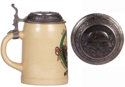 Third Reich stein, .5L, pottery, Landesschutz. Batl. 507, Ingolstadt, pewter lid with helmet, mint. - 3