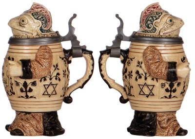 Character stein, .5L, pottery, marked 922, Frog, Frau ärgere mich nicht!, mis-matched lid and body, mint. - 2