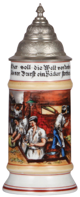 Porcelain stein, .5L, transfer, Occupational Bäcker [Baker], pewter lid, mint.