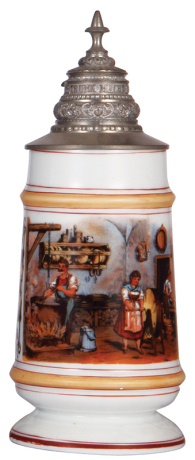 Porcelain stein, 1.0L, transfer & enameled, Occupational Käserei [Cheese Maker], pewter lid, lithophane line, otherwise mint.