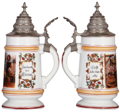 Porcelain stein, 1.0L, transfer & enameled, Occupational Käserei [Cheese Maker], pewter lid, lithophane line, otherwise mint. - 2