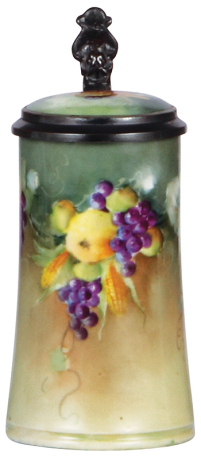 Porcelain stein, .25L, hand-painted, fruit, lithophane, porcelain inlaid lid, mint.