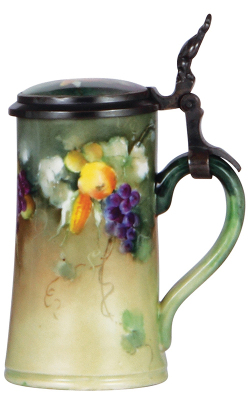 Porcelain stein, .25L, hand-painted, fruit, lithophane, porcelain inlaid lid, mint. - 2