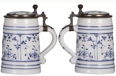 Four porcelain steins, .5L, hand-painted, purple, Dutch windmill, porcelain inlaid lid; with, .5L, hand-painted, porcelain inlaid lid; with, .5L, hand-painted, Old Mill built 1746, Nantucket, Mass., no lid; with, .5L, hand-painted, no lid, all have lithop - 3