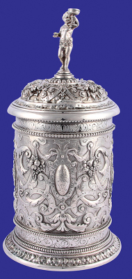 Silver-plated stein, 8.7'' ht., c.1890, copper, relief, very detailed, excellent condition. - 3