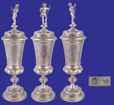 Silver-plated pokal, 15.5'' ht., Dem besten Turner im 5. Kampf Ausser Gau aus Staatspreis, finial: athlete stands on a 50 Kilo weight, very good condition. - 2