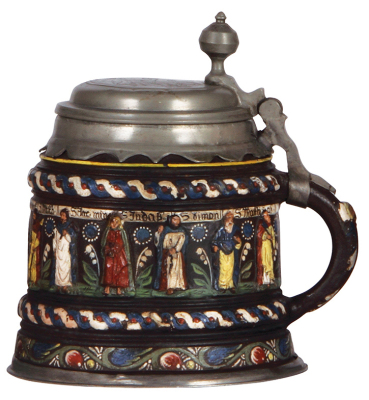 Stoneware stein, 8.4'' ht., Creussen Walzenkrug, Apostles, late 1800s, sold by Phillips Auction, New York City, March 1983, pre-sale estimate $4000 - $6000. - 2