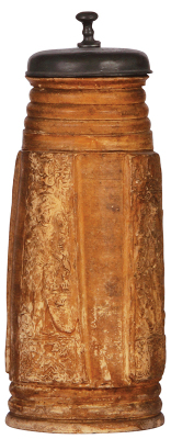 Stoneware stein, 1.5L, 11.0'' ht., Siegburg, style of 17th century, made c.1850, older pewter lid dated 1715, some wear.