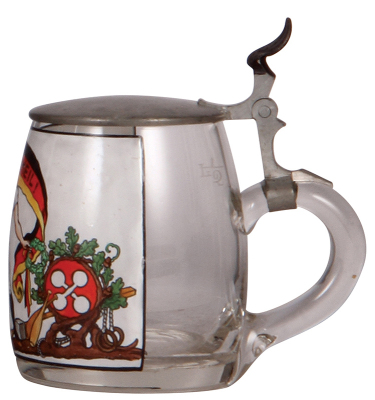 Glass stein. .5l, blown, transfer and hand-painted, Gut Heil!, 4F, pewter lid, mint. - 2