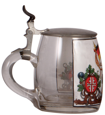 Glass stein. .5l, blown, transfer and hand-painted, Gut Heil!, 4F, pewter lid, mint. - 3