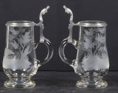 Glass stein, .25L, blown, wheel-engraved, two pheasants, mint. - 2