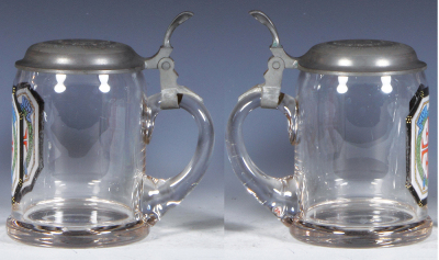 Two glass steins, .5L, pressed, Gut Ziel!, relief pewter lid; stag; with.5L, blown 4F, Gut Heil pewter lid, mint. - 2