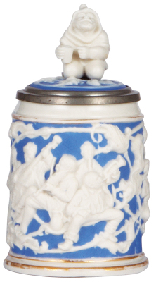 Mettlach stein, .5L, 485, parian, earlyware, inlaid lid, very good detail, gold wear, otherwise mint.