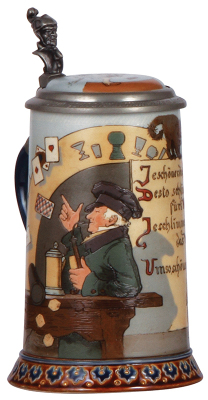 Mettlach stein, .5L, 2090, etched, by H. Schlitt, inlaid lid, mint.