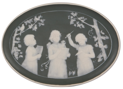 Mettlach plaque, 10.5'' x 7.4'', 2444, cameo, choir, mint.