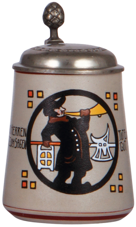 Stoneware stein, .5L, hand-painted, 1828, by L. Hohlwein, pewter lid, pewter marked: Joh Riedel & Söhn Zinngiesserei, München, mint.