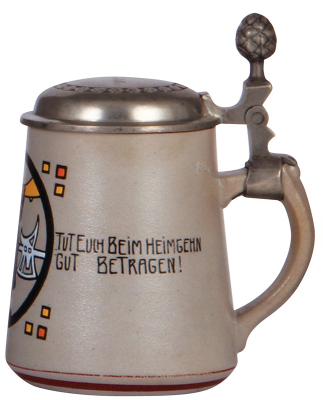 Stoneware stein, .5L, hand-painted, 1828, by L. Hohlwein, pewter lid, pewter marked: Joh Riedel & Söhn Zinngiesserei, München, mint. - 2