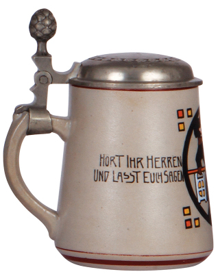 Stoneware stein, .5L, hand-painted, 1828, by L. Hohlwein, pewter lid, pewter marked: Joh Riedel & Söhn Zinngiesserei, München, mint. - 3