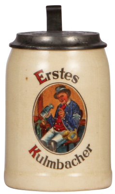 Pottery stein, .5L, transfer & hand-painted, Erstes Kulmbacher, pewter lid: Erstes Kulmbacher, Actien Exportbier Brauerei, mint.