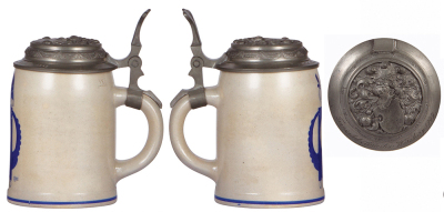 Three stoneware steins, .5L, transfer & hand-painted, marked M. & W. Gr., by F. Ringer, pewter lid, third has a pewter tear, otherwise all are mint.   - 2