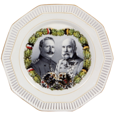 Porcelain plate, 9.8" d., Wilhelm II and Franz Josef, mint.