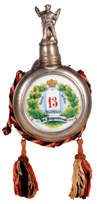 Regimental flask, .25L, porcelain, .5 Battr., Fuss Artl. Regt. Nr. 13, Breisach, 1907 - 1909, named to: Res. Piepenbrink, mint. - 2