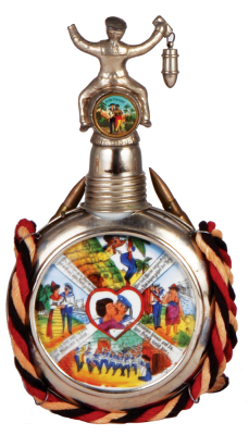 Regimental flask, .25L, porcelain, S.M.S Ostriefsland, 1910 - 1913, named to: Res. Pfeffer, metal case with bullets, finial missing left hand, otherwise mint. - 2