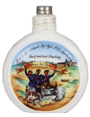 Regimental flask, .25L, porcelain, 11. Comp., Inft. Regt. Nr. 97, Saarburg, 1904 - 1906, named to: Res. Schlechter, without metal case, porcelain mint.