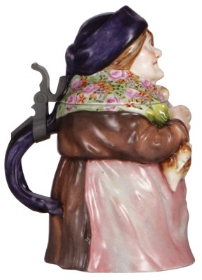 Character stein, .5L, porcelain, marked Musterschutz, by Schierholz, Old Woman with Radish, chips & hairline on side of the lid. - 3