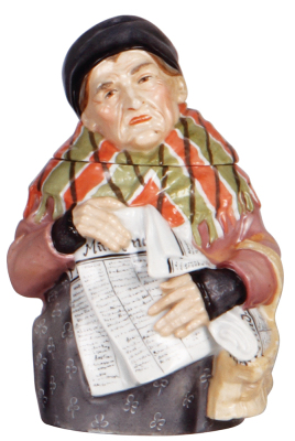 Character stein, .5L, porcelain, marked Musterschutz, by Schierholz, Old Woman with Newspaper, mint.