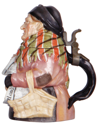 Character stein, .5L, porcelain, marked Musterschutz, by Schierholz, Old Woman with Newspaper, mint. - 2