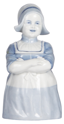 Character stein, .5L, porcelain, marked Musterschutz, by Schierholz, Dutch Girl, rare blue color, small flake on shoulder, otherwise mint.