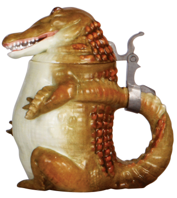 Character stein, .5L, porcelain, marked Musterschutz, by Schierholz, Alligator, mint. - 2