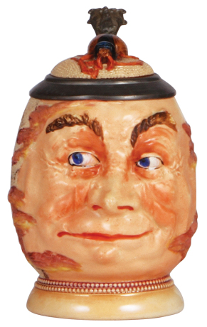 Character stein, .5L, pottery, by Diesinger, 693, Man's Face with Bug, mint.