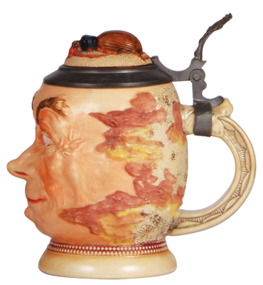 Character stein, .5L, pottery, by Diesinger, 693, Man's Face with Bug, mint. - 2