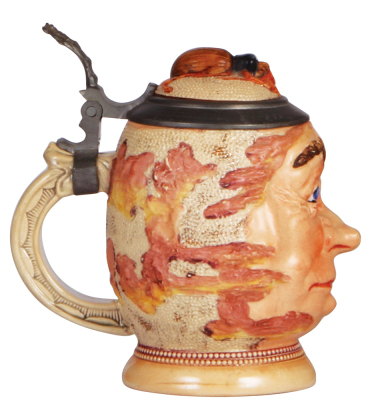 Character stein, .5L, pottery, by Diesinger, 693, Man's Face with Bug, mint. - 3