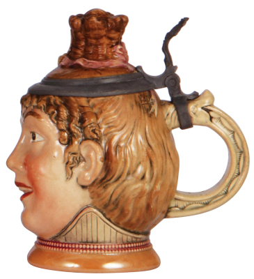 Character stein, .5L, pottery, by Diesinger, 702, Woman, shallow chip on ear & hair. - 2