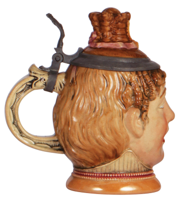 Character stein, .5L, pottery, by Diesinger, 702, Woman, shallow chip on ear & hair. - 3