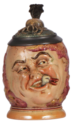 Character stein, .5L, pottery, by Diesinger, 692, Face with Duck & Bug, faint .5" hairline on top rim.