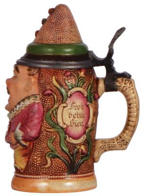 Character stein, .3L, pottery, by Diesinger, 792, Jester, very good chip & pewter repair on lid. - 2