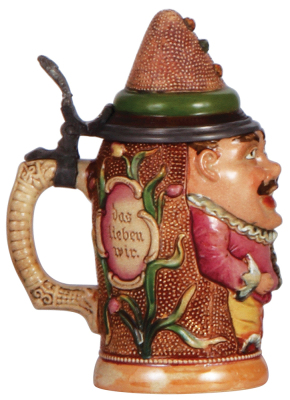 Character stein, .3L, pottery, by Diesinger, 792, Jester, very good chip & pewter repair on lid. - 3