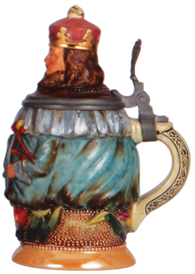 Character stein, .25L, pottery, by Diesinger, Gambrinus, very good chip repair on inlay. - 2