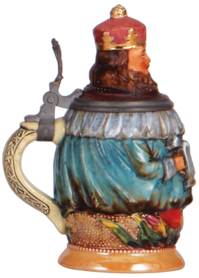 Character stein, .25L, pottery, by Diesinger, Gambrinus, very good chip repair on inlay. - 3