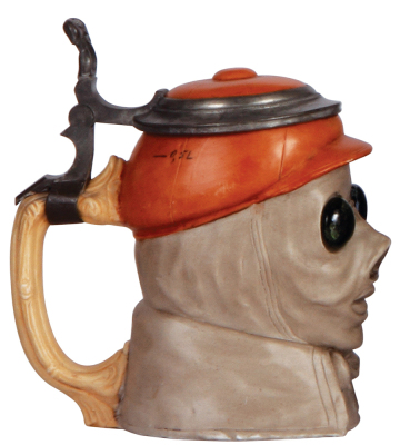 Character stein, .5L, porcelain, by E. Bohne & Söhne, Sulky Driver, glass eyes are scratched, otherwise mint. - 3