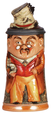 Character stein, .5L, pottery, by Diesinger, 765, Man with Top Hat, interior chip repair, hat color worn.