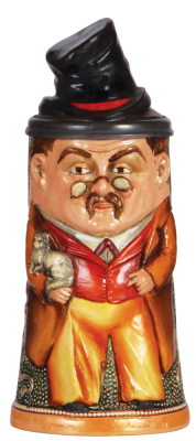 Character stein, .5L, pottery, by Diesinger, 765, Man with Top Hat, excellent lid chip repair.