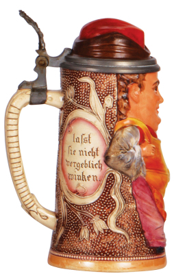 Character stein, .5L, pottery, marked 763, by Diesinger, Barkeeper, a couple of tiny glaze flakes.  - 3