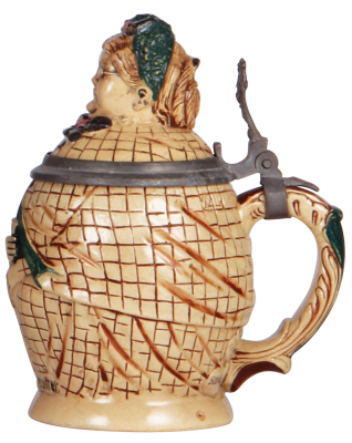 Character stein, .5L, pottery, unmarked, Mother-in-Law, rare, a couple of small flakes & a chip on upper rim covered by lid. - 2