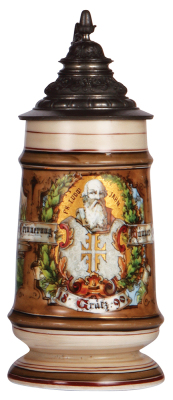 Porcelain stein, 1.0L, transfer & hand-painted, Zur Erinnerung, Manner Turn Verein, Gratz 1890, 4F, Fr. Ludw. Jahn, minor wear. 