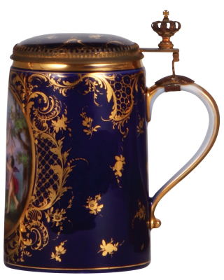 Porcelain stein, .5L, hand-painted, marked with Beehive, Royal Vienna type, Nimphen & Amor, porcelain inlaid lid, mint. - 2